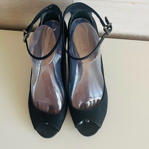 SCHUTZ  leather Peep toe shoes 10 US kitten heel black fits 9.5